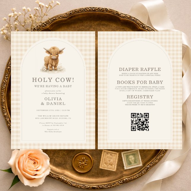 Convite All in One Holy Cow Gingham Baby Shower (Criador carregado)