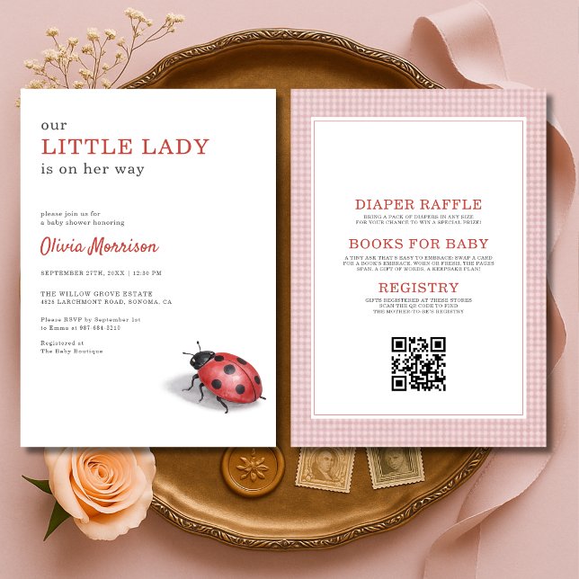 Convite All in One Ladybug Gingham Baby Shower (Criador carregado)