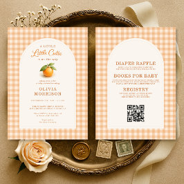 Convite All in One Little Cutie Orange Gingham Baby Shower