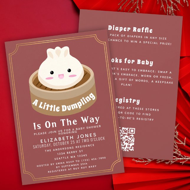 Convite All in One Little Dumpling Baby Shower QR Code (Criador carregado)