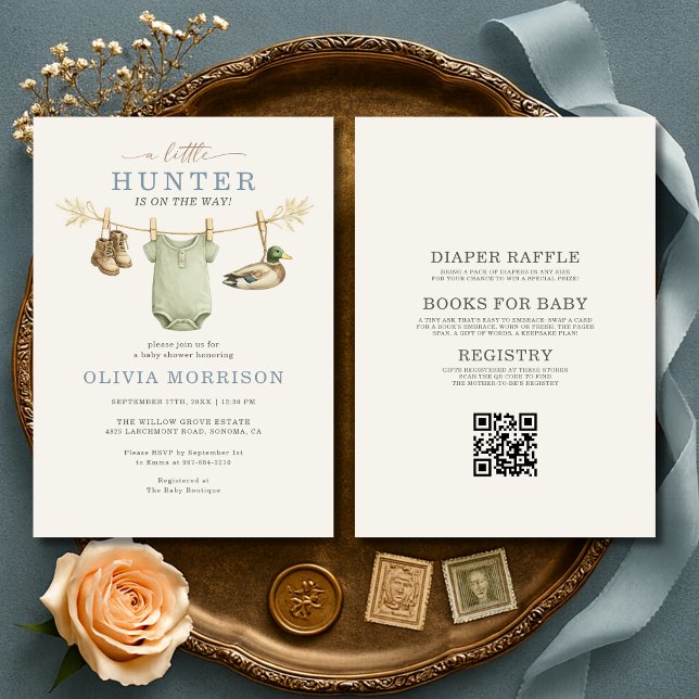 Convite All in One Little Hunter Clothesline Baby Shower (Criador carregado)