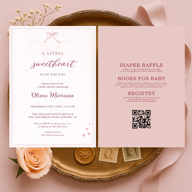 Convite All in One Little Sweetheart Pink Bow Baby Shower (Criador carregado)