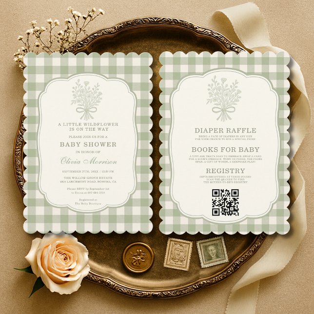Convite All in One Little Wildflower Gingham Baby Shower (Criador carregado)