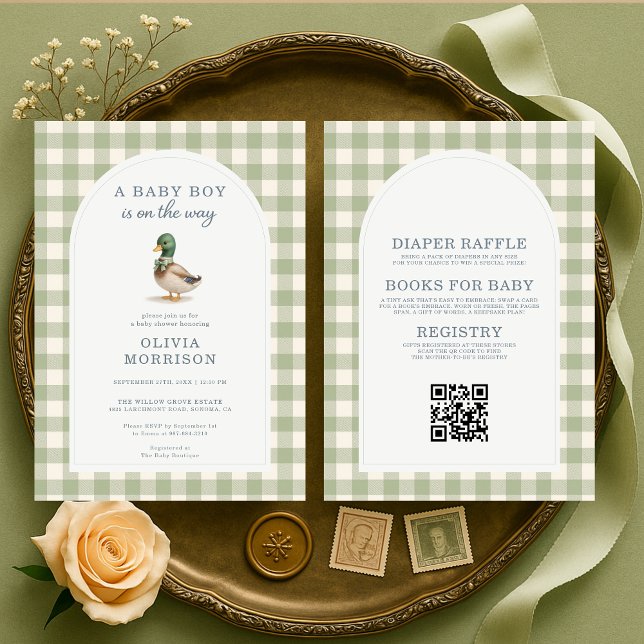 Convite All in One Mallard Duck Gingham Baby Shower (Criador carregado)