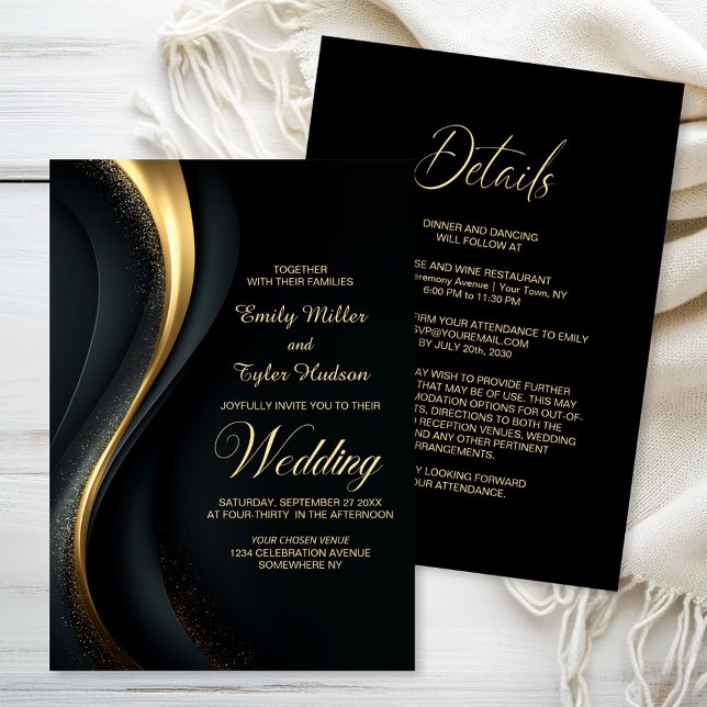 Convite All in One Modern Black and Gold Wedding (Criador carregado)