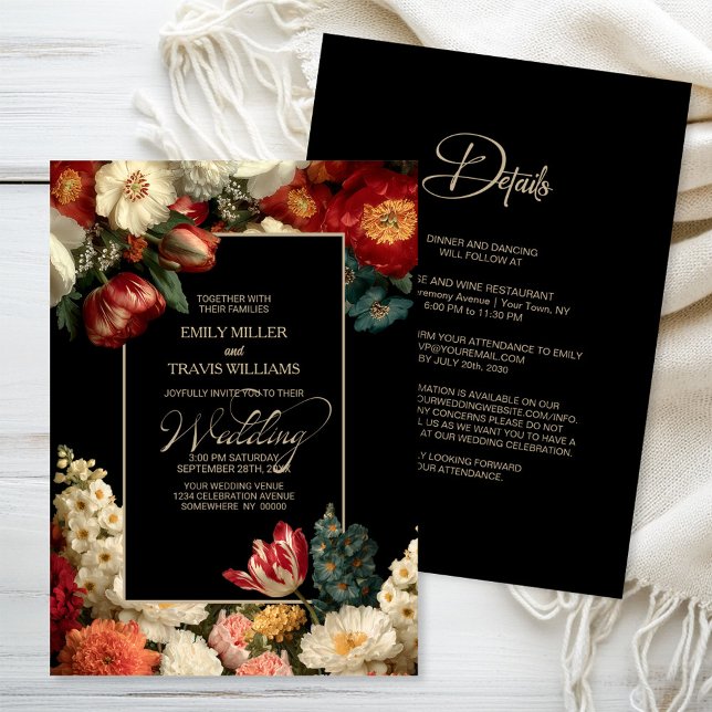 Convite All in One Moody Floral Black Wedding (Criador carregado)