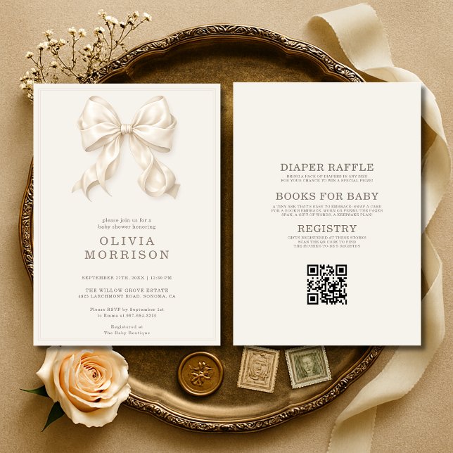 Convite All in One Neutral Coquette Bow Baby Shower (Criador carregado)