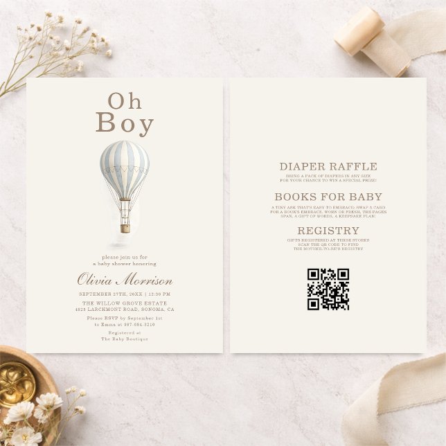 Convite All in One Oh Boy Hot Air Balloon Baby Shower (Criador carregado)
