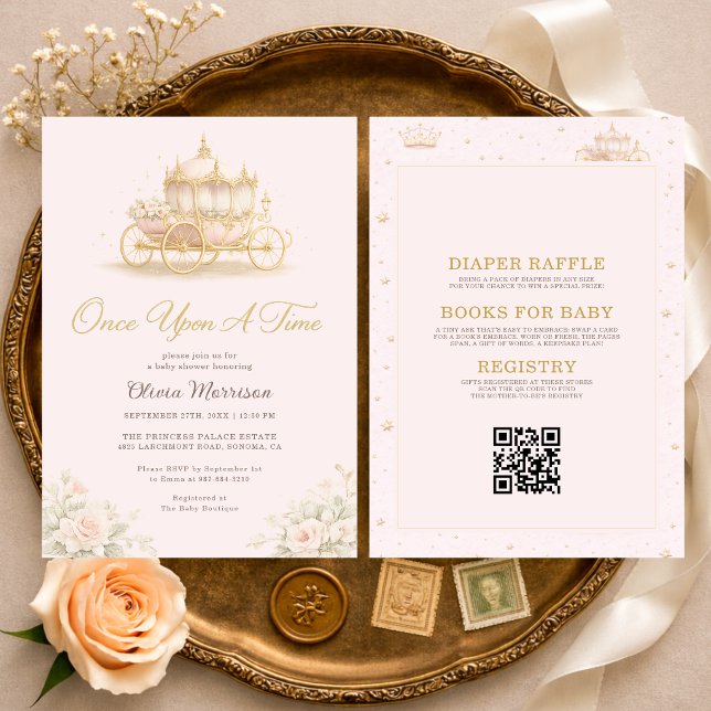 Convite All in One Once Upon A Time Pink Baby Shower (Criador carregado)