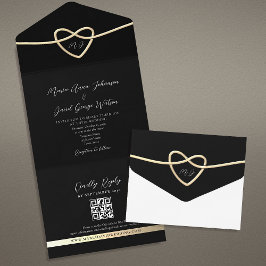 Convite All-in-One para Casamento Preto Dourado Mo