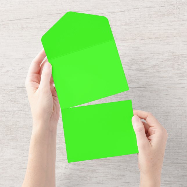 Convite All-in-One para Casamento Verde Neon - Per (Aba destacável)