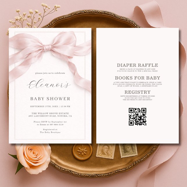 Convite All in One Pink Bow Girl Baby Shower (Criador carregado)