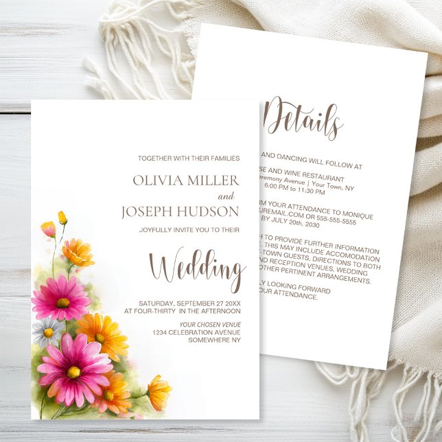 Convite All in One Pink Orange Floral Wedding (Criador carregado)