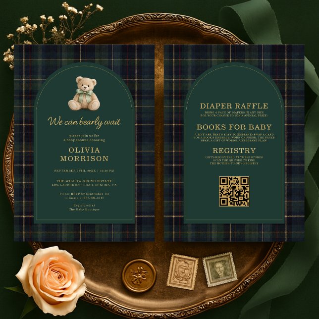 Convite All in One Plaid Bearly Wait Green Baby Shower (Criador carregado)