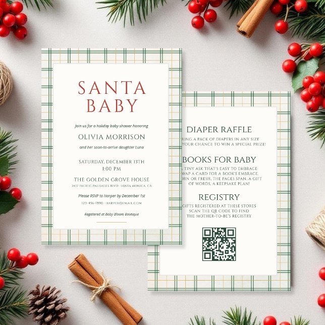 Convite All in One Preppy Plaid Santa Baby Shower (Criador carregado)