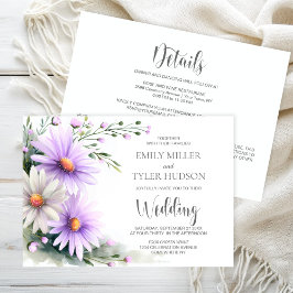 Convite All in One Purple and White Daisies Wedding