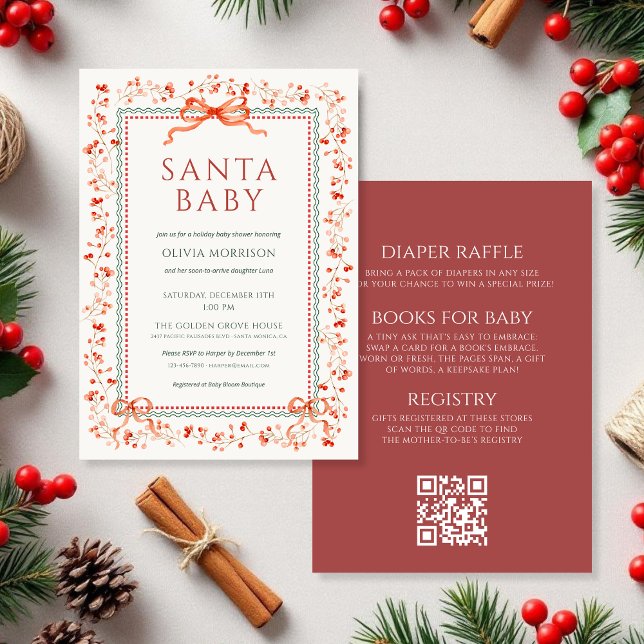 Convite All in One QR Code Santa Baby Baby Shower (Criador carregado)