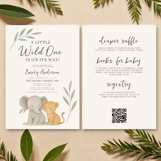 Convite All in One QR Code Wild One Safari Baby Shower (Criador carregado)