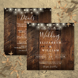 Convite All In One Rustic Barn Wood String Lights Wedding