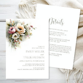 Convite All in One Rustic Pink and Orange Floral Wedding