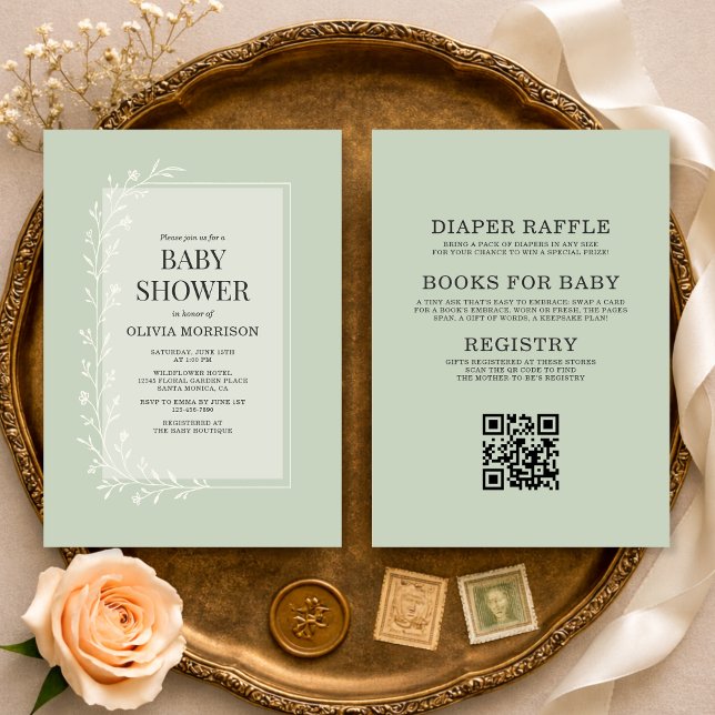 Convite All in One Sage Green Botanical Floral Baby Shower (Criador carregado)