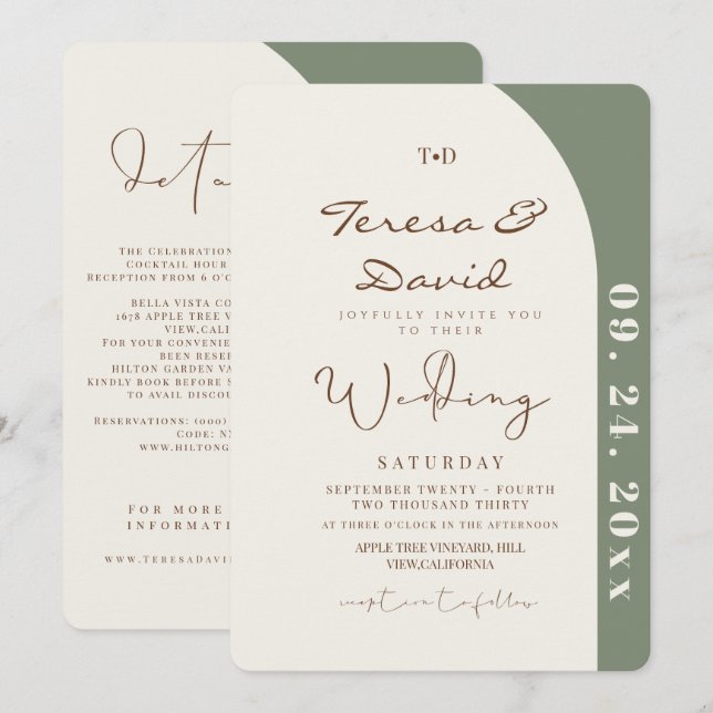 Convite All in One Sage Green Modern  Wedding (Frente/Verso)