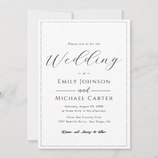 Convite All-In-One Simple Classic Black & White Wedding In