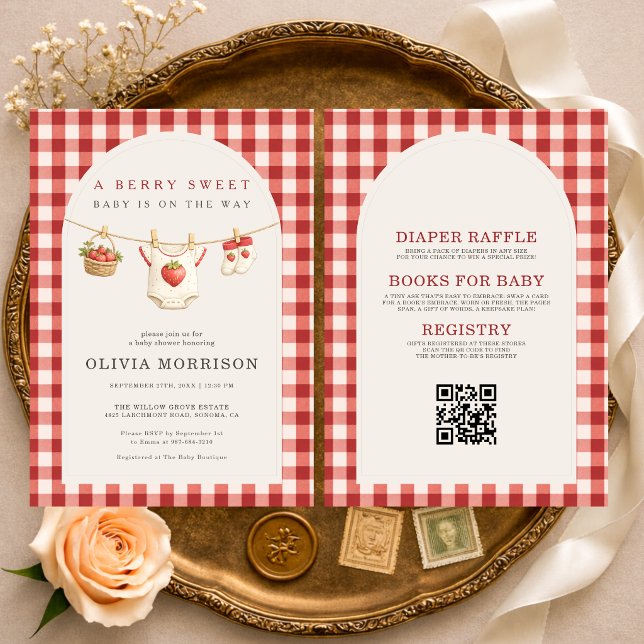 Convite All in One Strawberry Clothesline Baby Shower (Criador carregado)