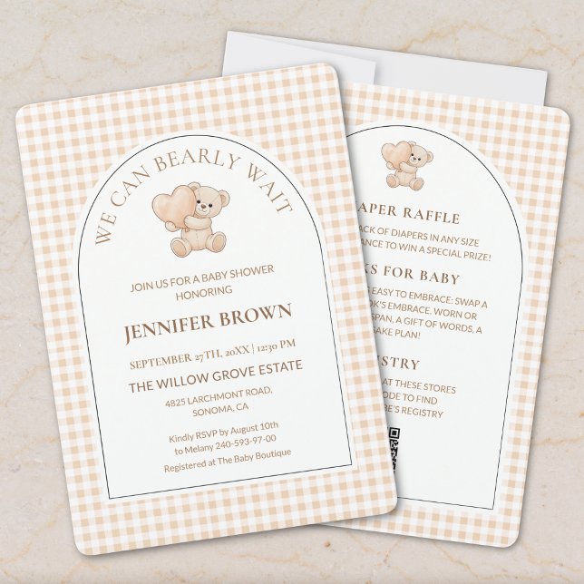 Convite All in One We Can Bearly Wait Gingham Baby Shower (Criador carregado)