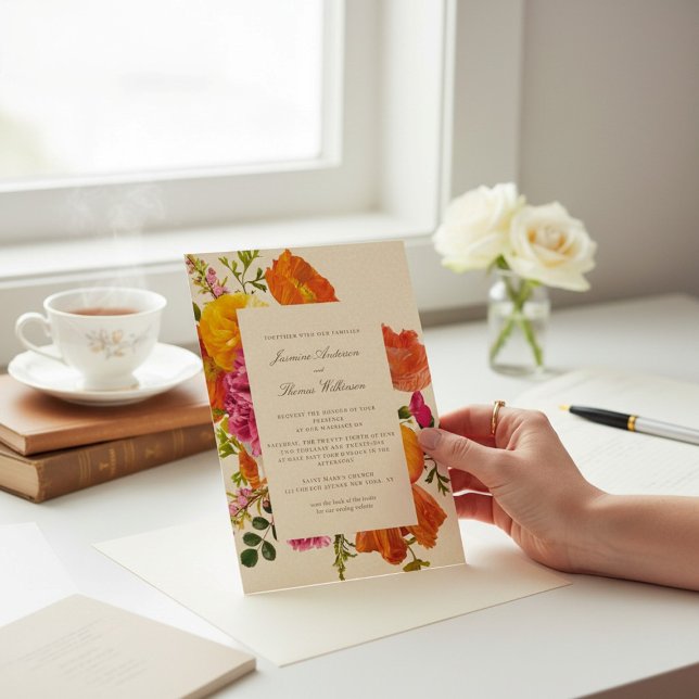 Convite all in one wedding qr code orange poppy wedding (Criador carregado)