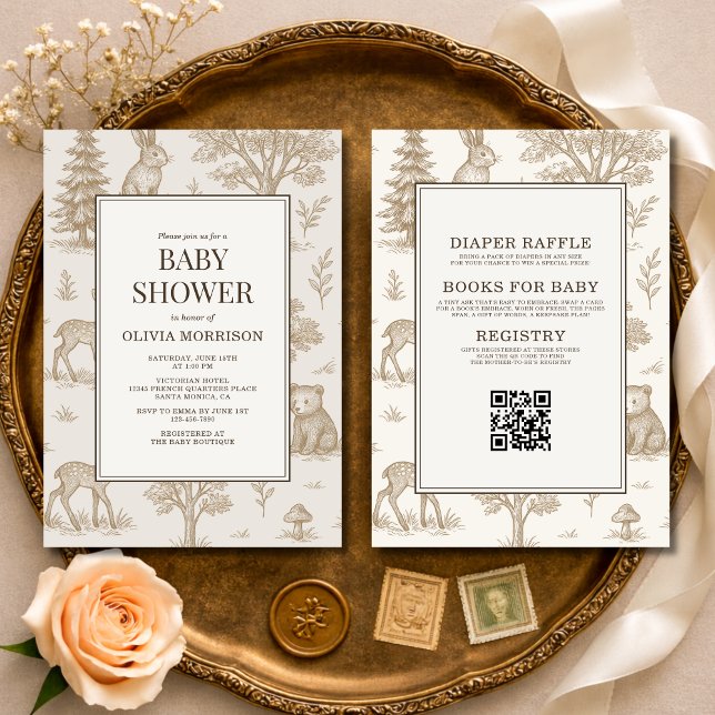 Convite All in One Woodland Animals QR Code Baby Shower (Criador carregado)
