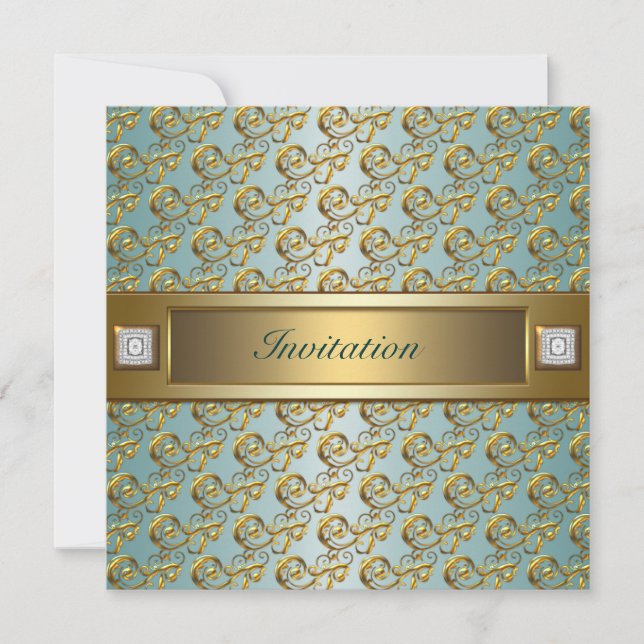 Convite All Occasion Teal Gold Invitation Template (Frente)