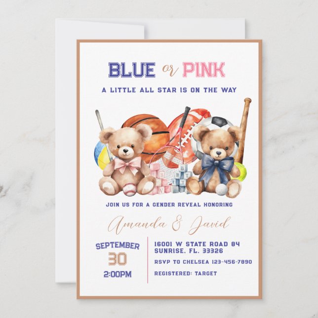 Convite  ALL STAR SPORT Baby Gender Reveal Invitation (Frente)