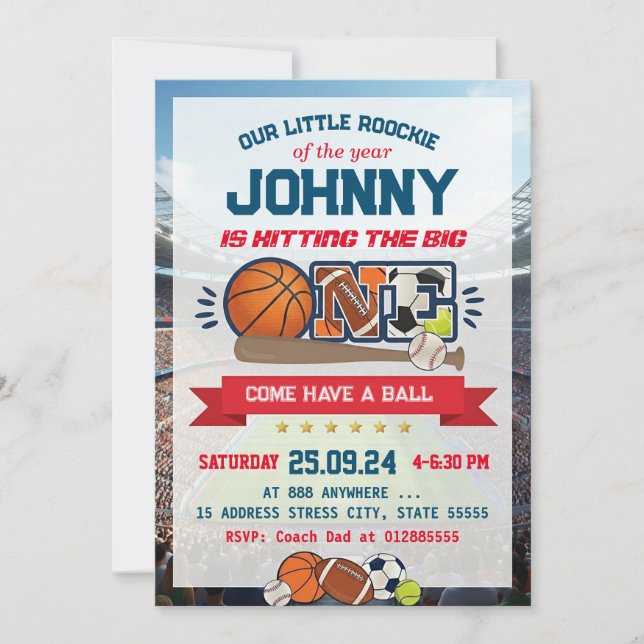 Convite All Star Sport First Birthday Invitation (Frente)