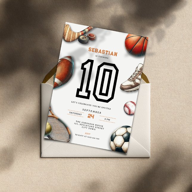 Convite All Star Sports 10th Birthday Invitation for Boys (All Star Sports 10th birthday invitation for teenager boys)