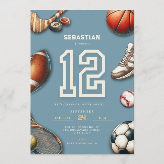 Convite All Star Sports 12th Birthday Invitation for Boys (Frente)