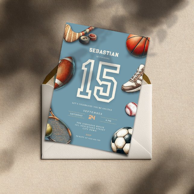 Convite All Star Sports 15th Birthday Invitation for Boys (All Star Sports 15th birthday invitation for boys)