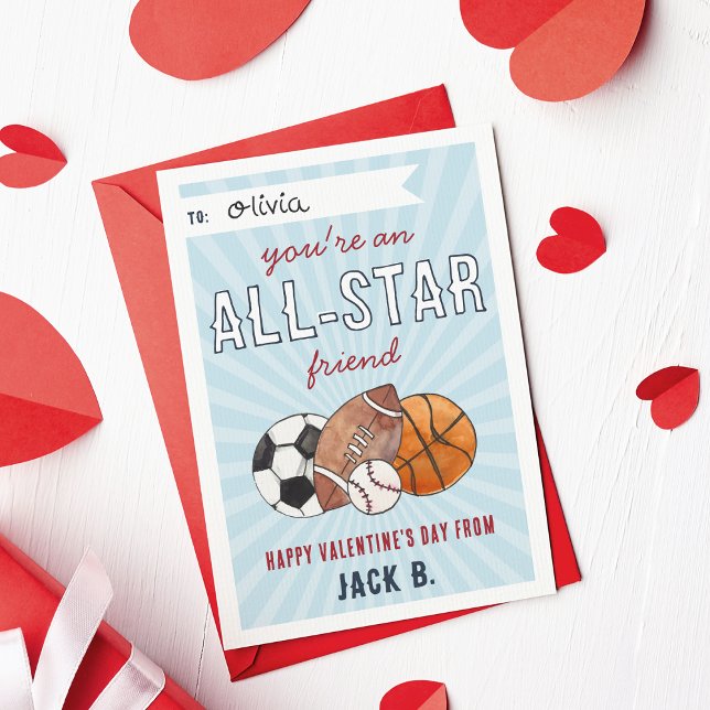 Convite All-Star Sports Kids Valentines Day Card (Criador carregado)