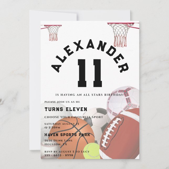 Convite All Stars Kids Birthday Party (Frente)