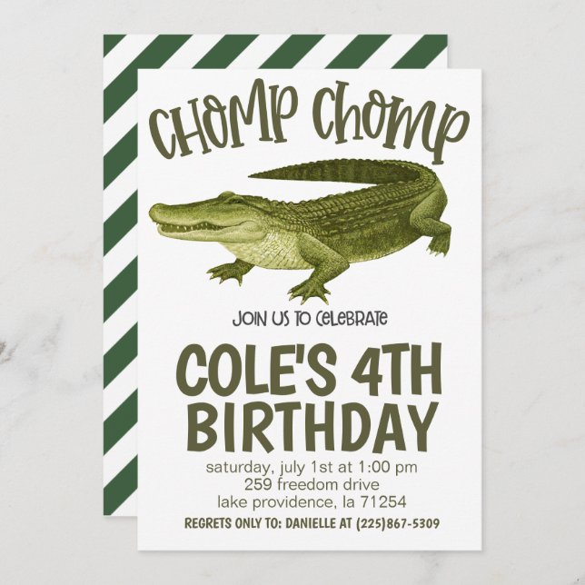 Convite Alligator Birthday Party Invitation (Frente/Verso)
