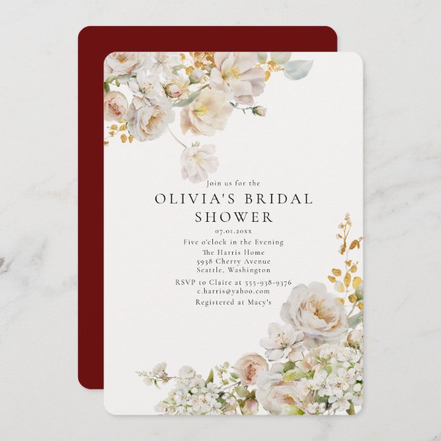 Convite Allure - White Roses & Baby's Breath Chá de panela (Frente/Verso)