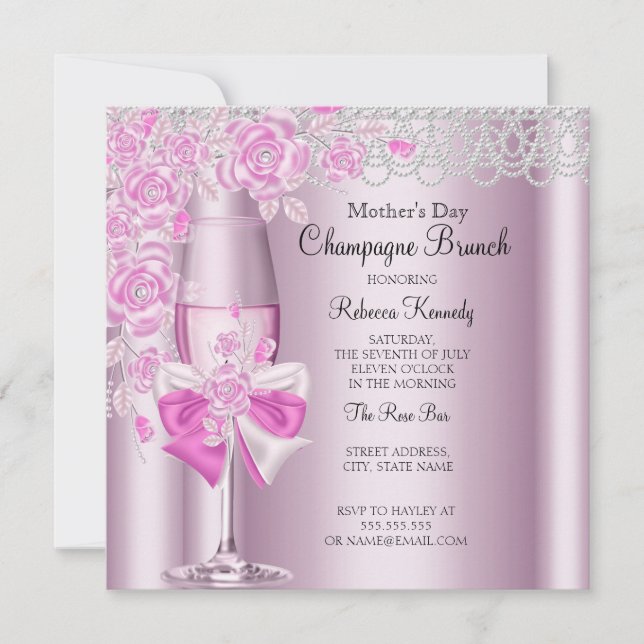 Convite Almoço Champagne Rosa Bonito Dia das Mães 2B (Frente)