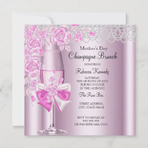 Convite Almoço Champagne Rosa Bonito Dia das Mães 2B