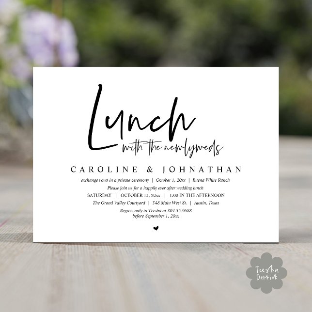 Convite Almoço com os recém-casados, feliz para sempre (Lunch with the Newlyweds, Happily Ever After Modern Minimalist Invitation Card PDF Black White)