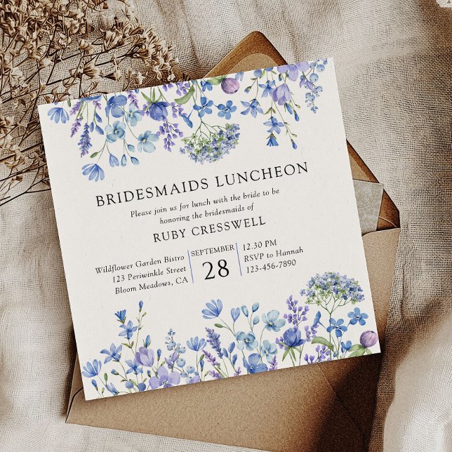 Convite Almoço das Damas de Honra com Flor Silvestre Periw (Bridesmaids Luncheon Invitation from my Lilac and Periwinkle Wildflower Wedding Collection)