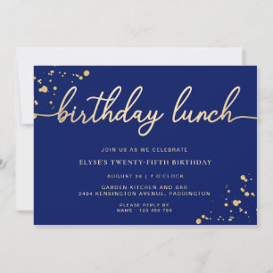 Convite Almoço de Aniversário Azul Naval Dourado
