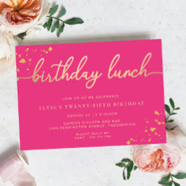 Convite Almoço de aniversário Dourado rosa quente