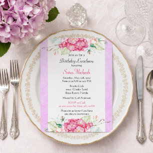 Convite Almoço de Aniversário Floral de Hortênsia Rosa Ele