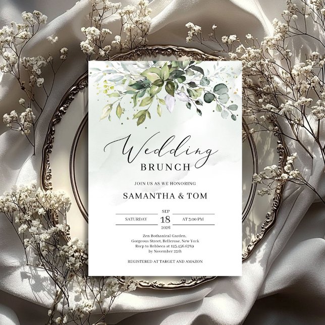 Convite Almoço de casamento do eucalyptus boho de folhagem (Greenery foliage leaves eucalyptus boho wedding invitation)