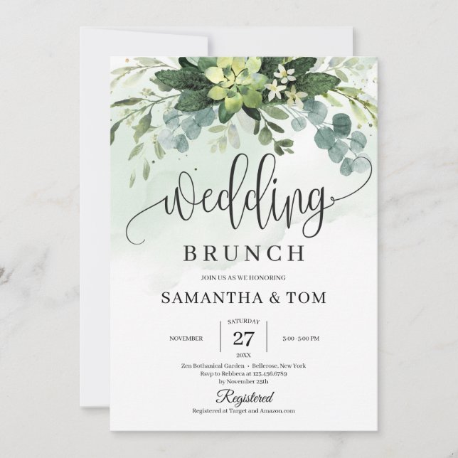 Convite Almoço de casamento suculento de cor d'água verde  (Frente)